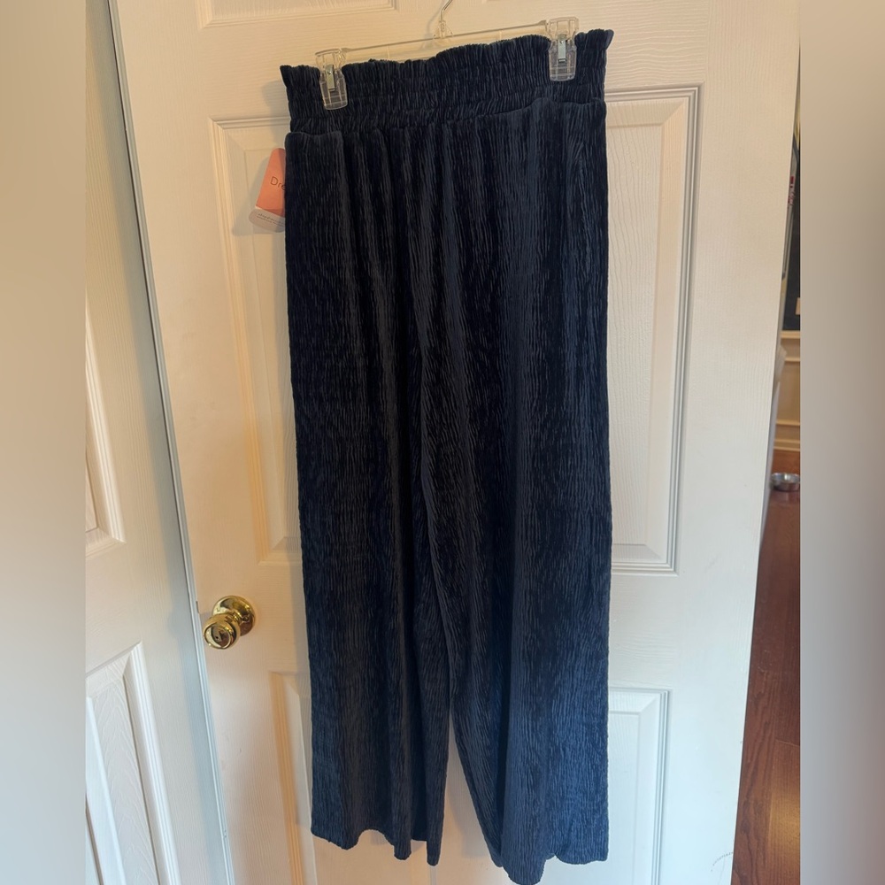 Blue Velvet Wide-Leg Pants